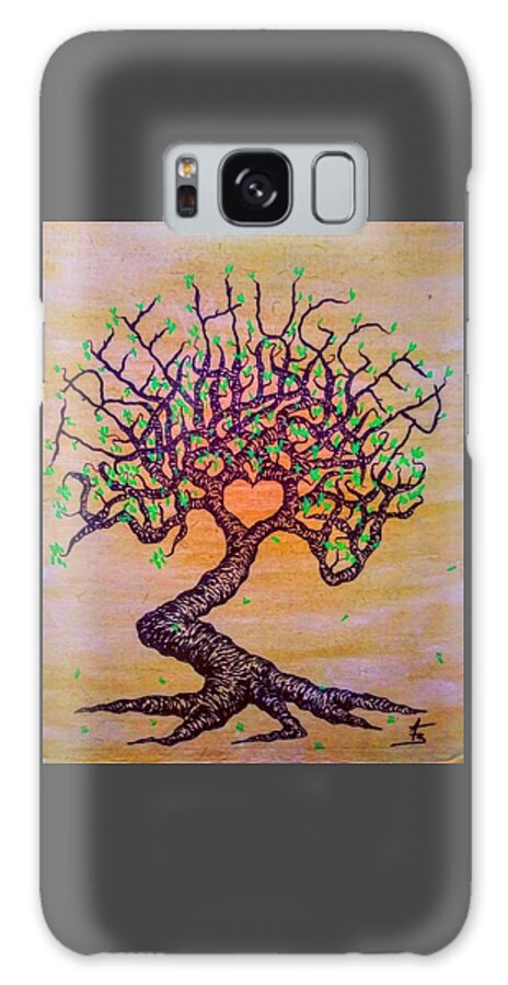 Trees Galaxy Case featuring the drawing Tree Hugger Love Tree w/ foliage by Aaron Bombalicki