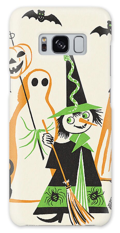 Afraid Galaxy Case featuring the drawing Trick or Treaters by CSA Images