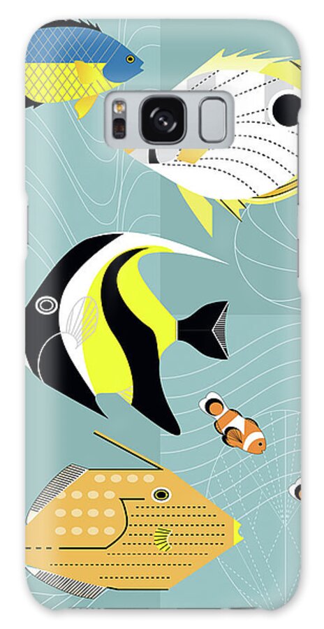 Tropical Fish Squares Galaxy Case featuring the digital art Tropical Fish Squares by Marie Sansone