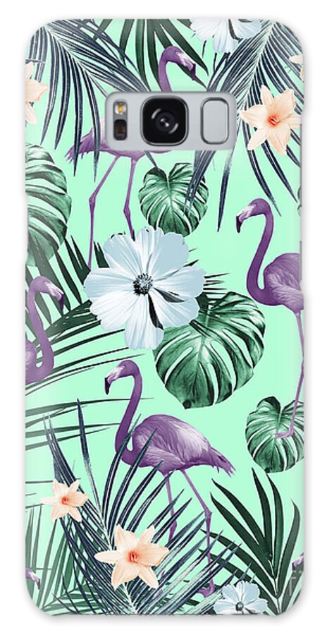 Collage Galaxy Case featuring the mixed media Tropical Flamingo Flower Jungle #5 #tropical #decor #art by Anitas and Bellas Art