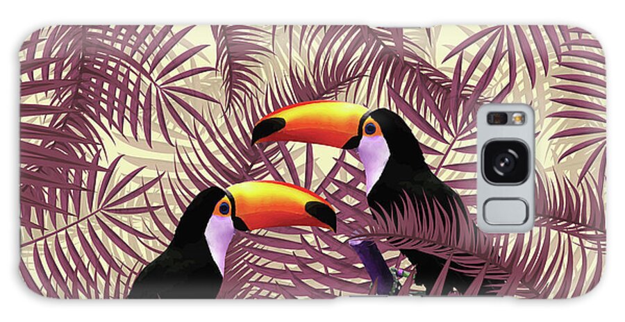 Tropical Galaxy Case featuring the mixed media Tropical Forest - Toucan birds - Tropical Palm Leaf Pattern - Leaf Pattern - Tropical Print 3 by Studio Grafiikka