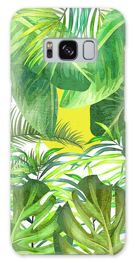 Tropical Galaxy Case featuring the mixed media Tropical Leaf Pattern 01- Banana, Palm Leaf, Monstera Leaf - Green, Freshness, Tropical, Botanical by Studio Grafiikka