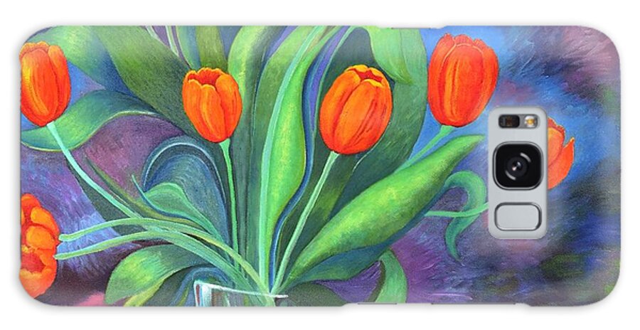 Tulips Galaxy Case featuring the painting Orange Tulips in Glass Vase by Caroline Street