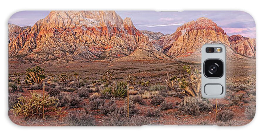 Red Rock Galaxy Case featuring the photograph Twilight Panorama of Red Rock Canyon and Joshua Trees - Mojave Desert Las Vegas Nevada by Silvio Ligutti