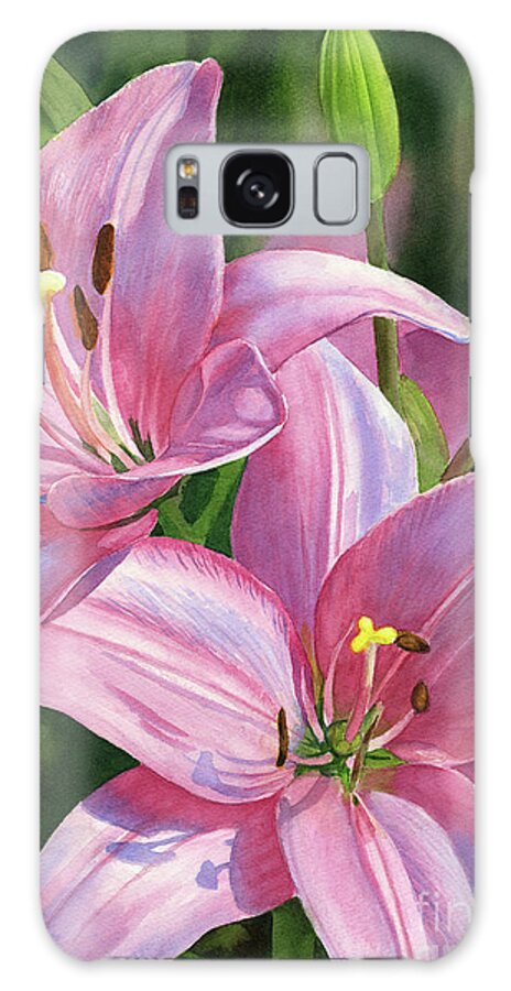 Brilliant Galaxy Case featuring the painting Two Brilliant Pink Lilies with Buds by Sharon Freeman