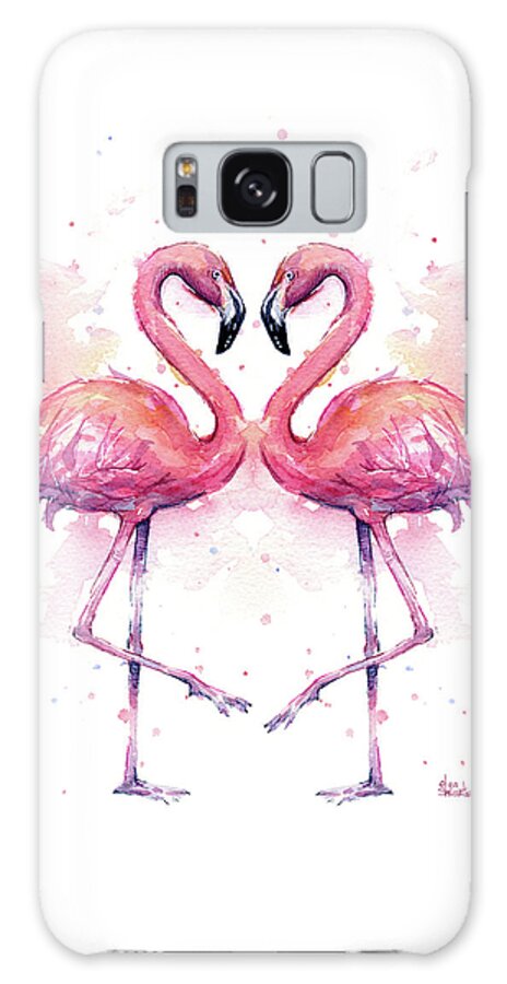 Flamingo Galaxy Case featuring the painting Two Flamingos In Love Watercolor by Olga Shvartsur