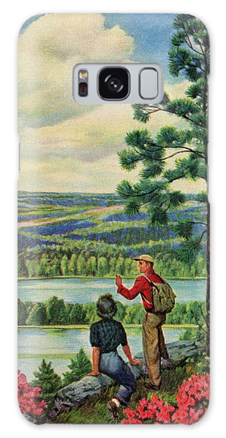 Adventure Galaxy Case featuring the drawing Two People at a Scenic Overlook by CSA Images