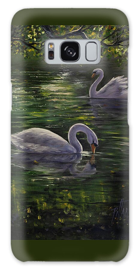 Two Swans Galaxy Case featuring the painting Serenity Swans by Lynne Pittard