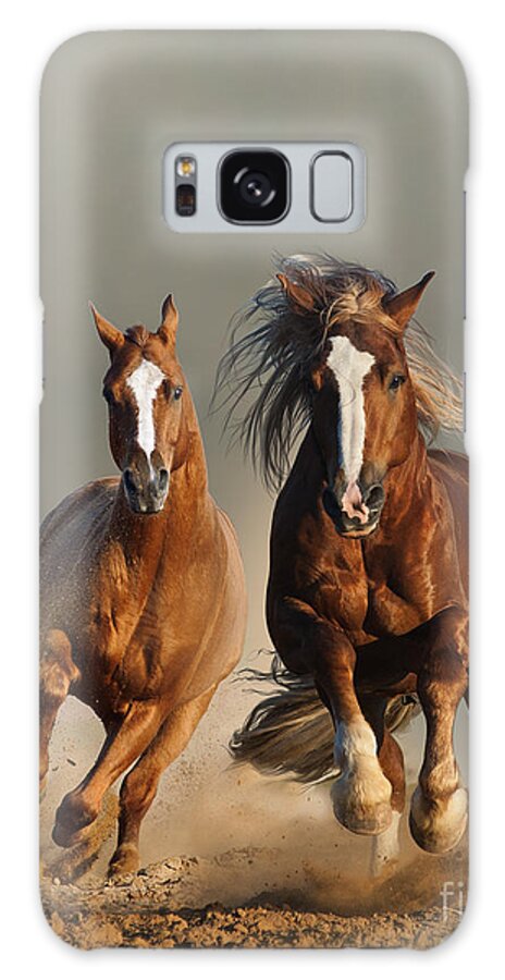 Prairies Galaxy Case featuring the photograph Two Wild Chestnut Horses Running by Mariait