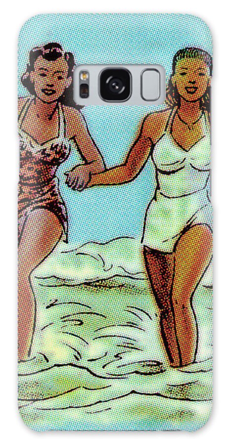 Activity Galaxy Case featuring the drawing Two Woman Running in the Ocean by CSA Images