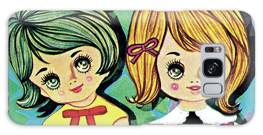 Big Eye Girl Galaxy Case featuring the drawing Two Young Girls by CSA Images