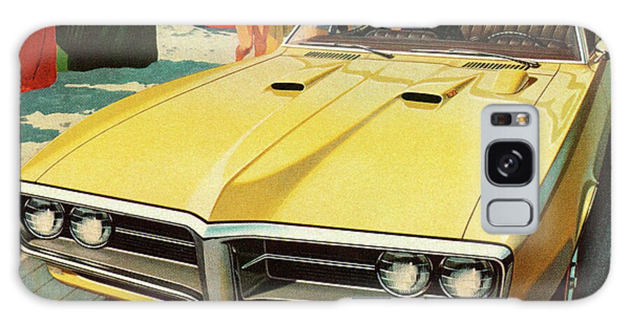 Auto Galaxy Case featuring the drawing Vintage Yellow Convertible Car by CSA Images