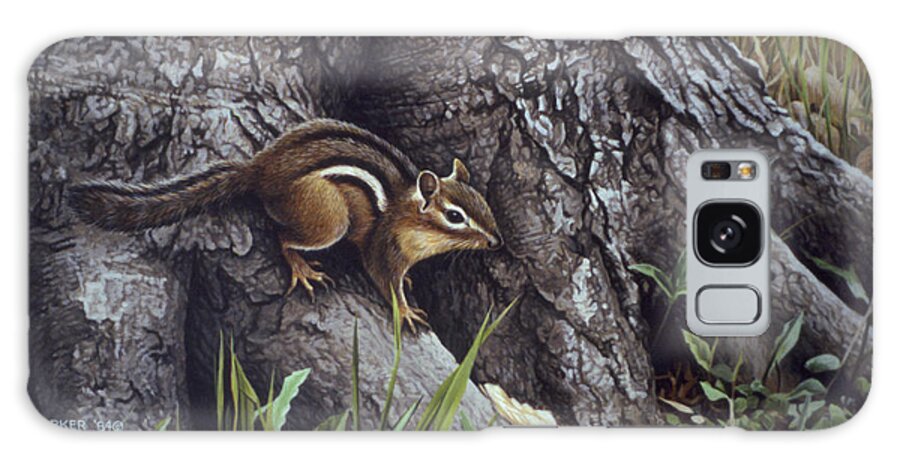 A Chipmunk At The Base Of A Tree Galaxy Case featuring the painting Wary Glance by Ron Parker