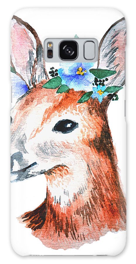 Deer Galaxy Case featuring the digital art Watercolor Illustration Cute Young by Maria Sem