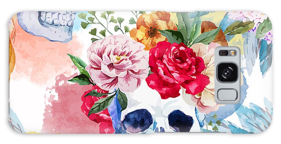 Symbol Galaxy Case featuring the digital art Watercolor Skull Flowers Indian by Anastasia Lembrik