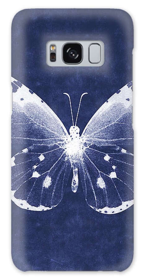 Butterfly Galaxy Case featuring the mixed media White and Indigo Butterfly 1- Art by Linda Woods by Linda Woods