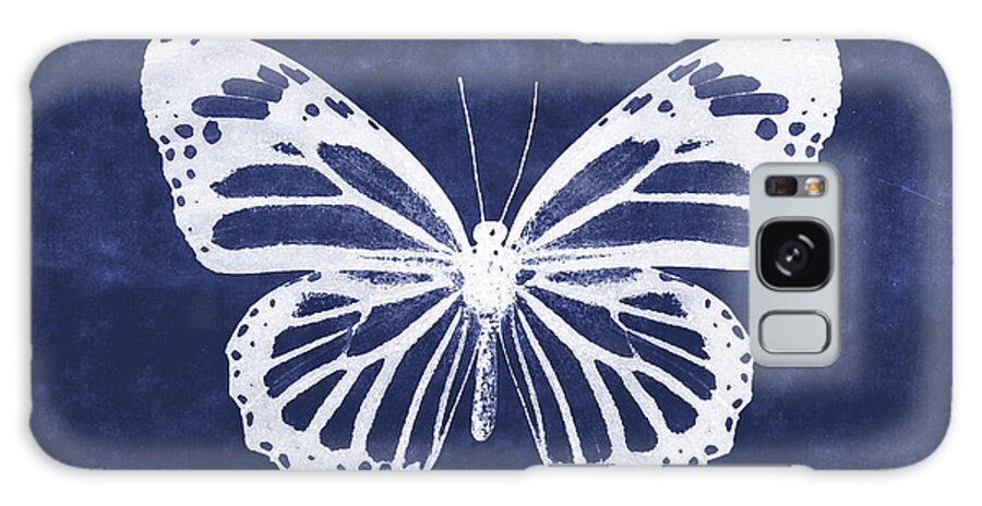 Butterfly Galaxy Case featuring the mixed media White and Indigo Butterfly 3- Art by Linda Woods by Linda Woods