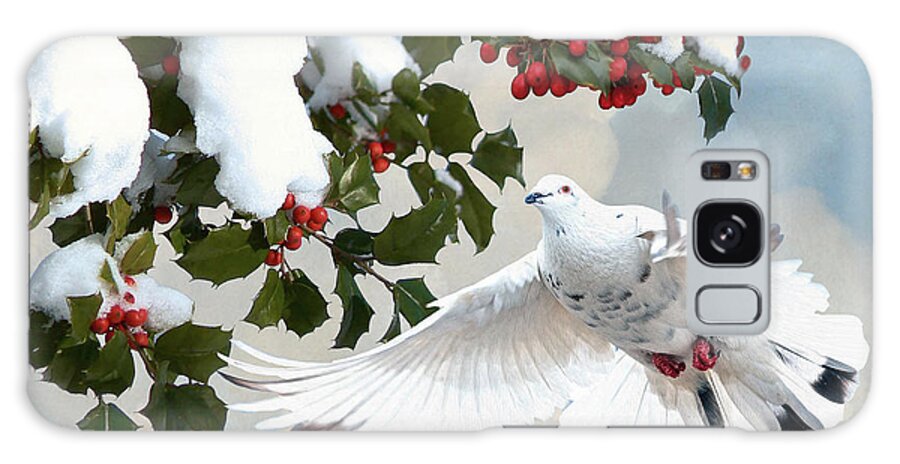 Dove; Peace; White Dove; Bird; Hollly; Snow; Holiday; Christmas; Greeting Card; Digital Art; Digital Painting; Spadecaller Galaxy S8 Case featuring the digital art White Dove and Holly by M Spadecaller