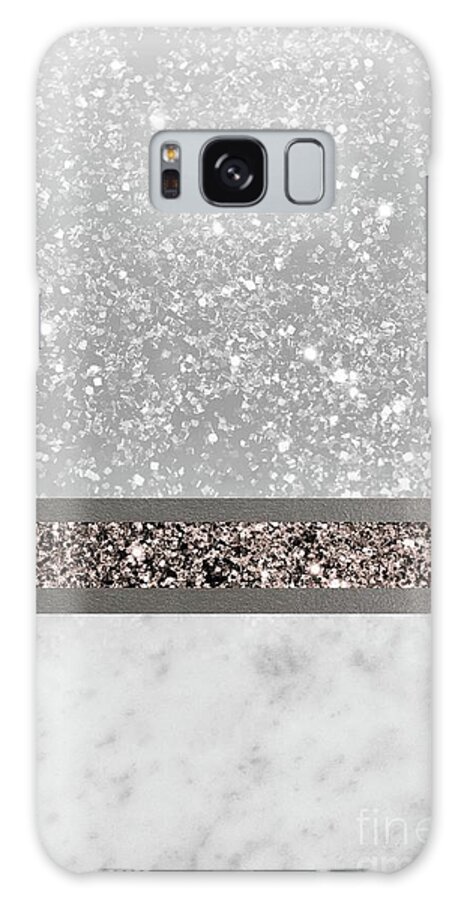 Graphic-design Galaxy Case featuring the mixed media White Marble Rose Gold Glitter Stripe Glam #1 #minimal #decor #art by Anitas and Bellas Art