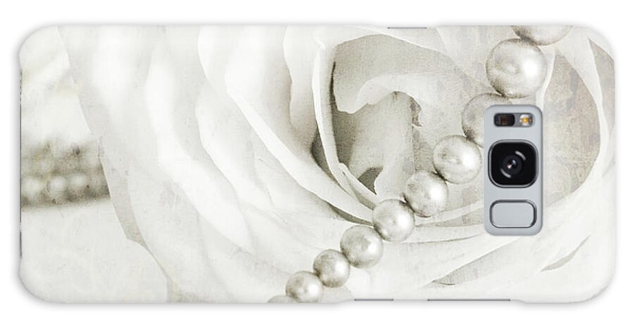 White Rose With Pearls Galaxy Case featuring the photograph White Rose With Pearls by Tom Quartermaine