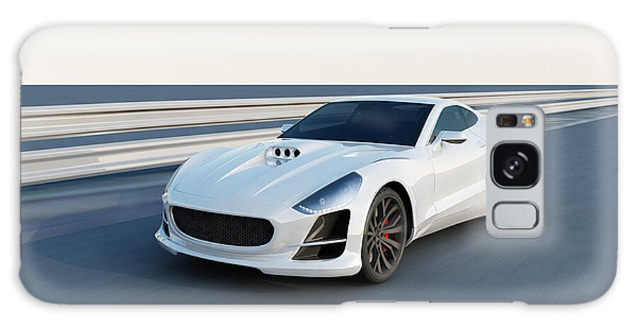 Land Vehicle Galaxy Case featuring the photograph White Super Car On The Racing Track by Firstsignal