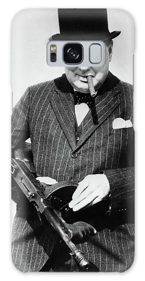 Winston Churchill Galaxy Case featuring the painting Winston Churchill with Tommy Gun by English School