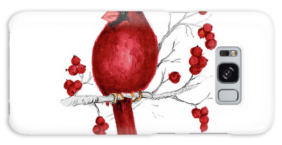 Cardinal Galaxy Case featuring the mixed media Winter Cardinal In Red II by Janice Gaynor
