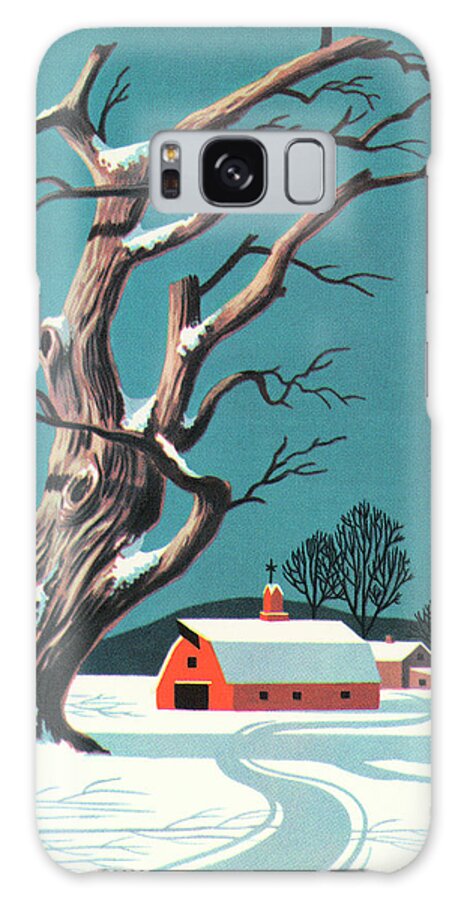 Agriculture Galaxy Case featuring the drawing Winter Country Scene by CSA Images
