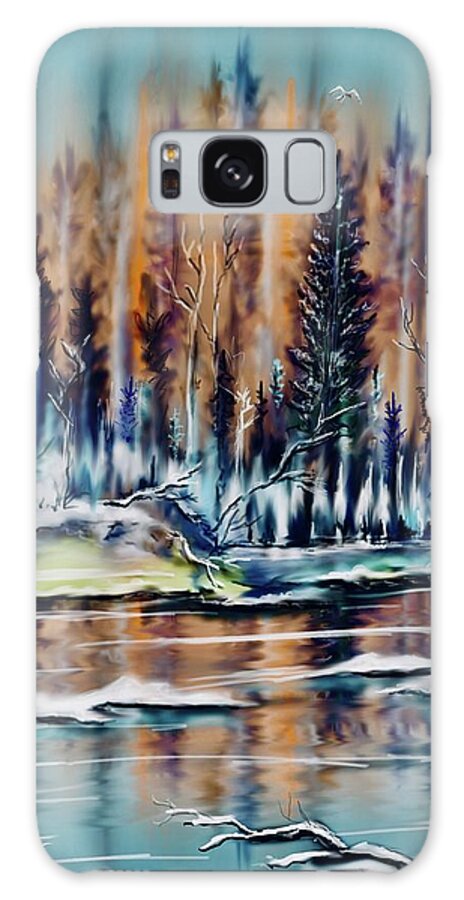 Snow Galaxy Case featuring the digital art Winter forest river by Darren Cannell