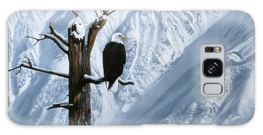 A Bald Eagle Perched On A Dead Tree Galaxy Case featuring the painting Winter Perch by Ron Parker