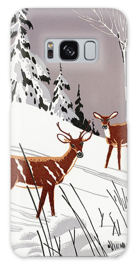 Animal Galaxy Case featuring the drawing Winter Scene of Deer in the Woods by CSA Images