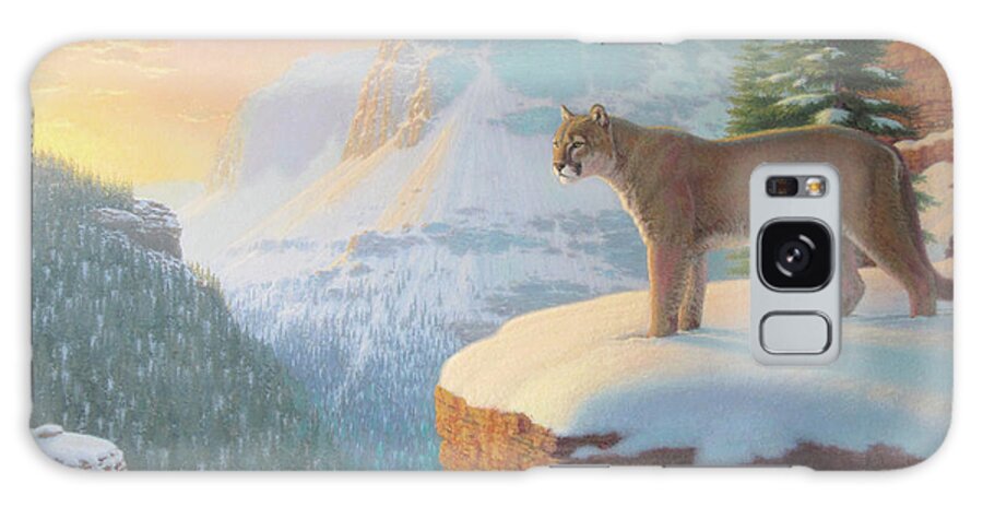Mountain Lion Galaxy Case featuring the painting Winter Watch by Richard Burns