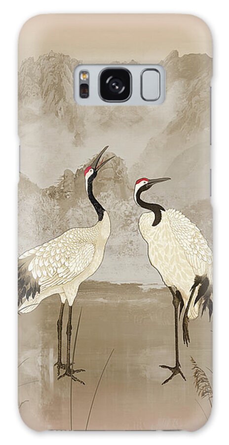 Bird Galaxy Case featuring the mixed media Wintering Manchurian Cranes by M Spadecaller