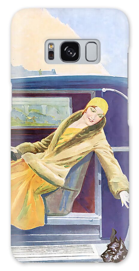 Vintage Galaxy Case featuring the mixed media Woman And Dog 1931 Vehicle Original French Art Deco Illustration by Retrographs