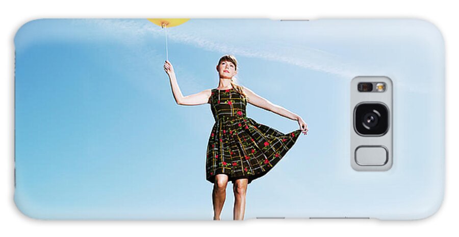 People Galaxy Case featuring the photograph Woman Flying Holding A Big Balloon by Henrik Sorensen