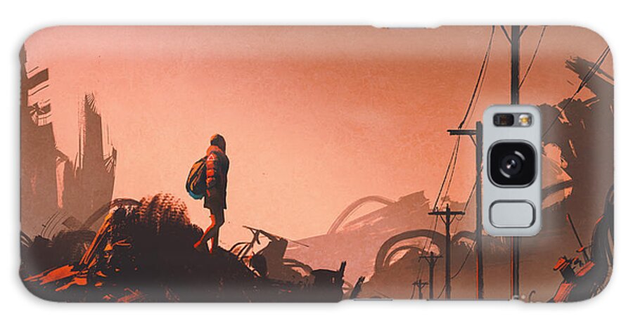 Fi Galaxy Case featuring the digital art Woman Hiker Looking At Abandoned by Tithi Luadthong