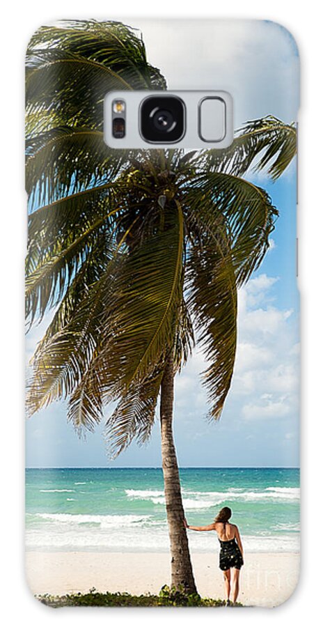 Woman Galaxy Case featuring the photograph Woman Observing Caribbean Sea On Sandy by Samo Trebizan