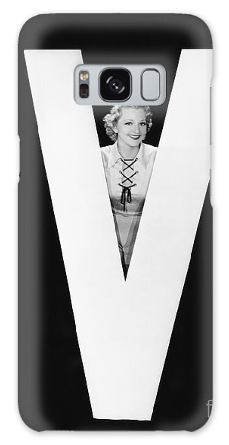 Testimonial Galaxy Case featuring the photograph Woman Posing With Huge Letter V by Everett Collection