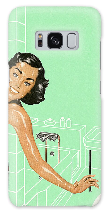 Adult Galaxy Case featuring the drawing Woman Reaching Out of the Shower by CSA Images