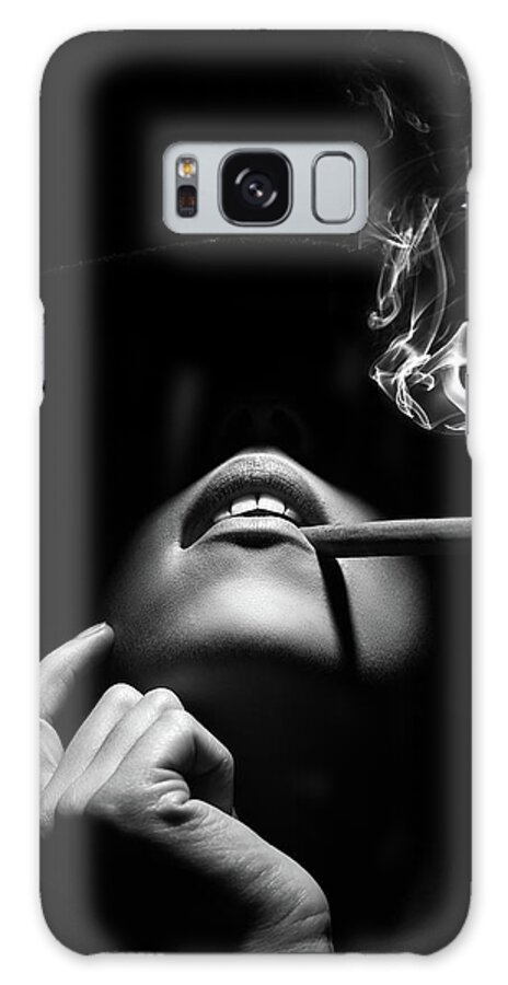 Woman Galaxy Case featuring the photograph Woman smoking a cigar by Johan Swanepoel