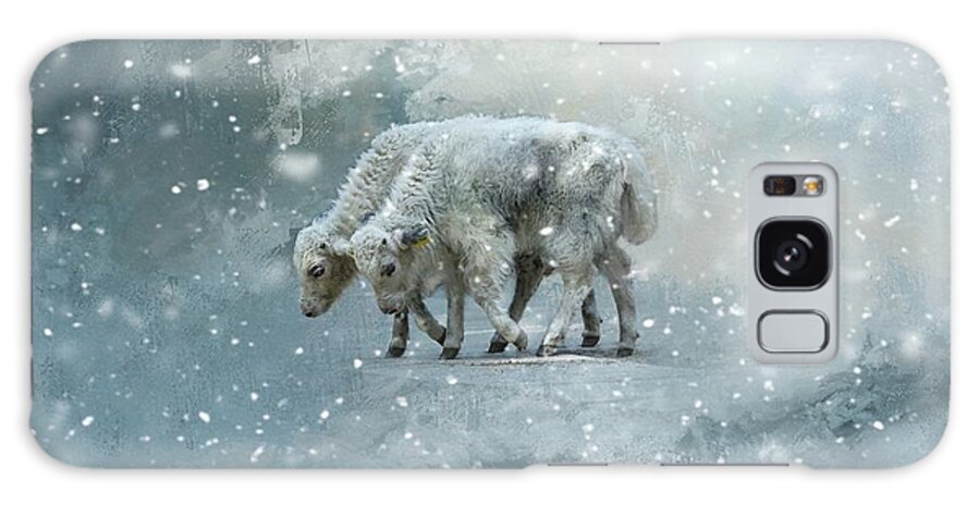 Yaks Galaxy Case featuring the mixed media Yaks Calves in a Snowstorm by Eva Lechner