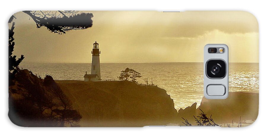 Yaquina Head Light House Galaxy Case featuring the photograph Yaquina Head Sunset by Gary Olsen-Hasek