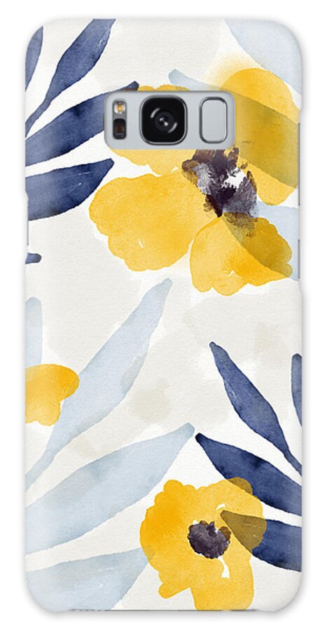 Flowers Galaxy Case featuring the mixed media Yellow and Navy 1- Floral Art by Linda Woods by Linda Woods