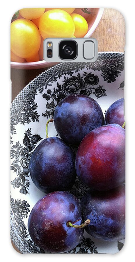 Plum Galaxy Case featuring the photograph Yellow Cherry Tomatoes And Plums by Laura Johansen