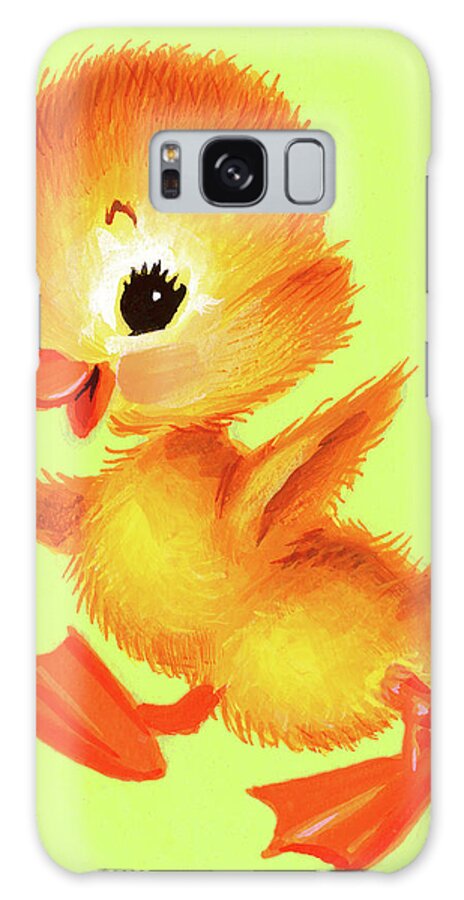 Animal Galaxy Case featuring the drawing Yellow Duckling on Green Background by CSA Images