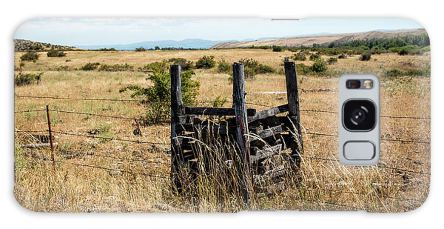Yellow Grass And Fence Anchor Galaxy Case featuring the photograph Yellow Grass and Fence Anchor by Tom Cochran