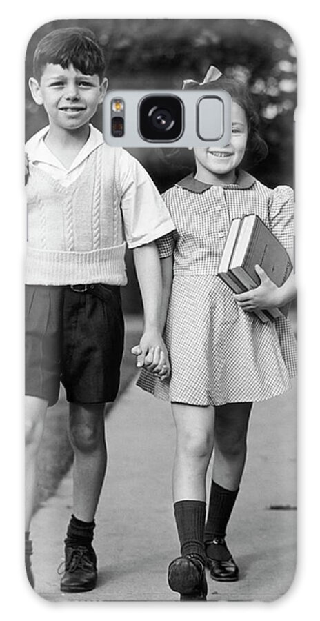 Sibling Galaxy Case featuring the photograph Young Girl & Boy Walking To School W by George Marks