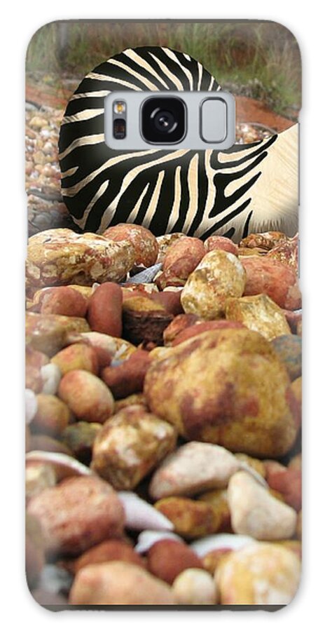 Animal Print Galaxy Case featuring the mixed media Zebra Nautilus Shell on Bauxite Beach by Joan Stratton