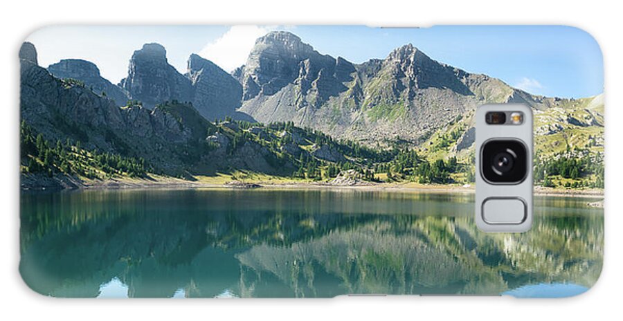 Allos Galaxy Case featuring the photograph Allos lake, mirror effect #2 by Jean-Luc Farges
