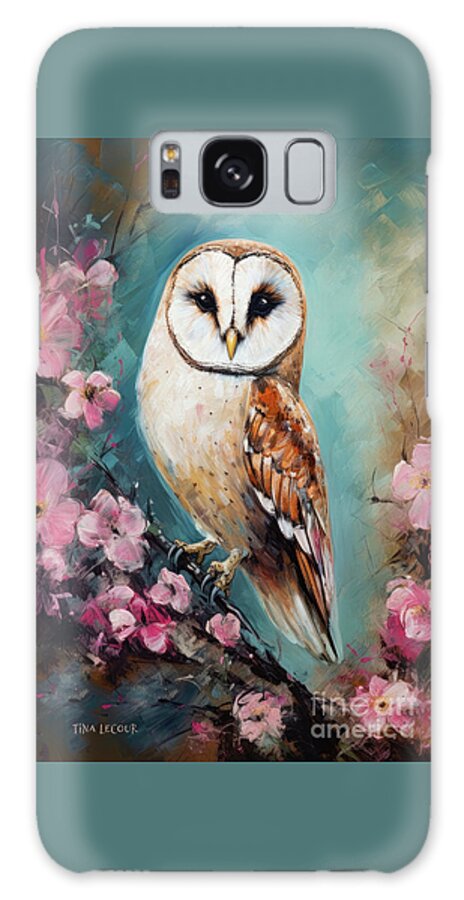 Barn Owl Galaxy Case featuring the painting Barn Owl In The Pink Blossoms by Tina LeCour